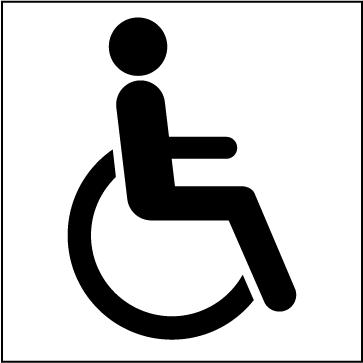 The first symbol is the revised International Symbol of Access. It shows a person in a wheelchair and the lines of the figure are slightly thick with round ends. 
