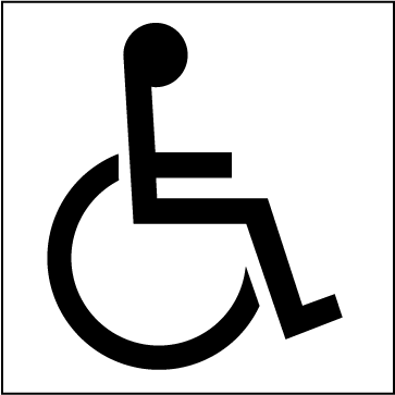 The second symbol is the traditional International Symbol of Access. It shows a person in a wheelchair and the lines of the figure are slightly thin with square ends. 